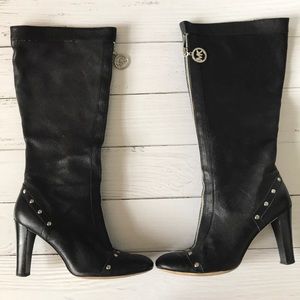 Michael Kors black leather stud knee high boots